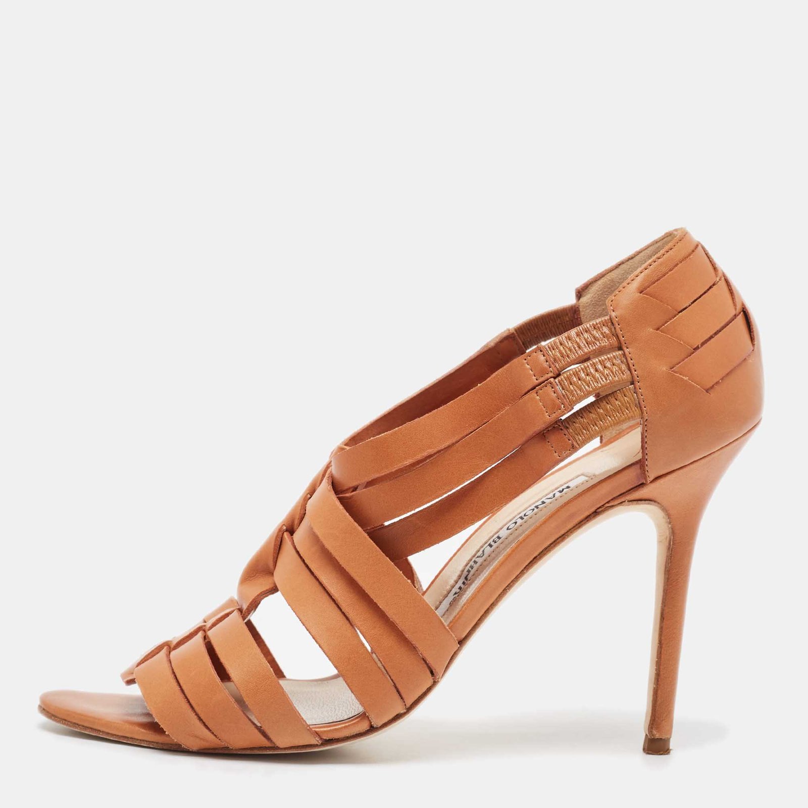 Manolo Blahnik Brown Leather Ankle Strap Sandals Size 38.5