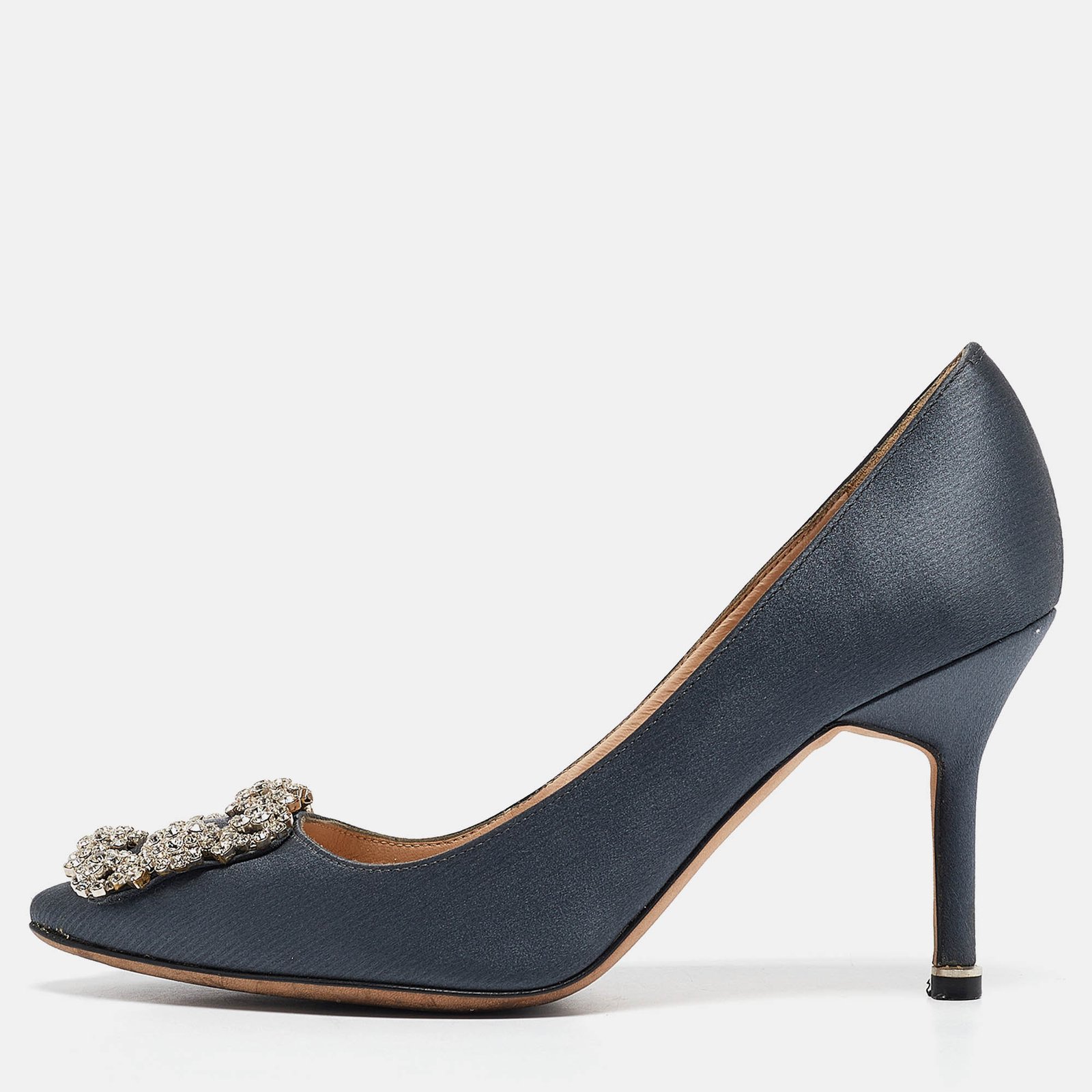 Manolo Blahnik Grey Satin Hangisi Pumps Size 35