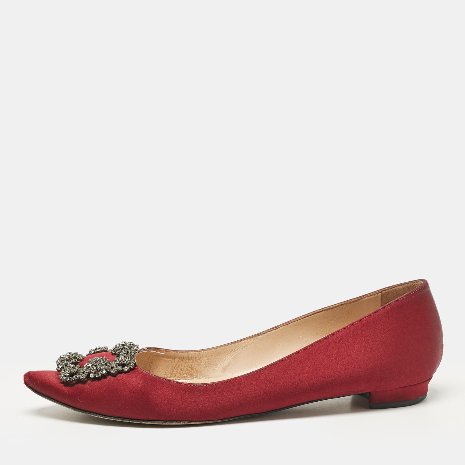 Manolo Blahnik Burgundy Suede Hangisi Ballet Flats Size 38.5