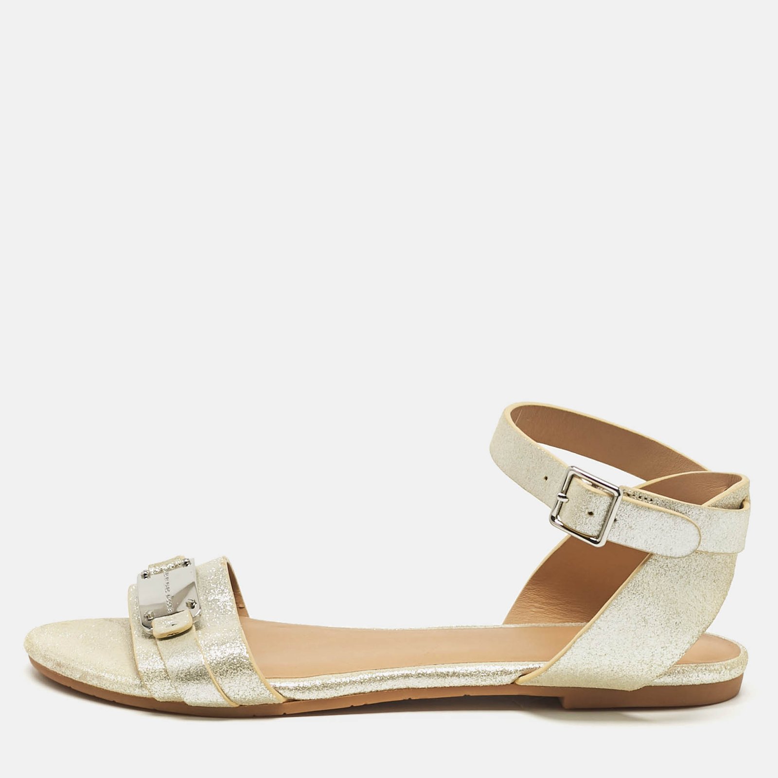Marc by Marc Jacobs Gold Textured Suede Ankle Strap Flat Sandals Size 36
