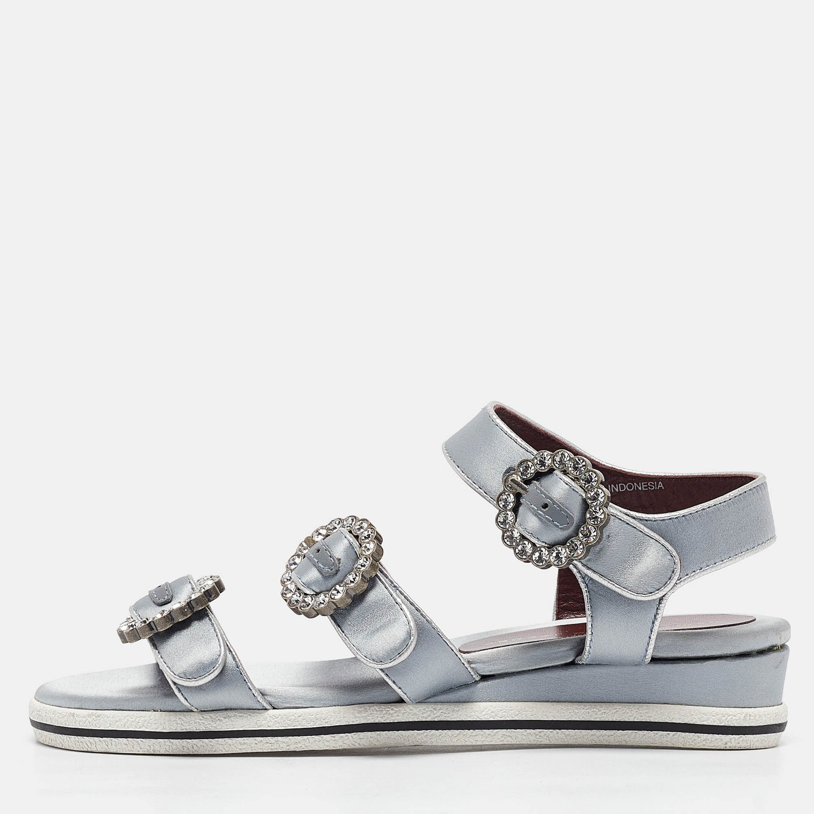 Marc by Marc Jacobs Grey Satin Crystal Embellished Flat Sandals Size 36
