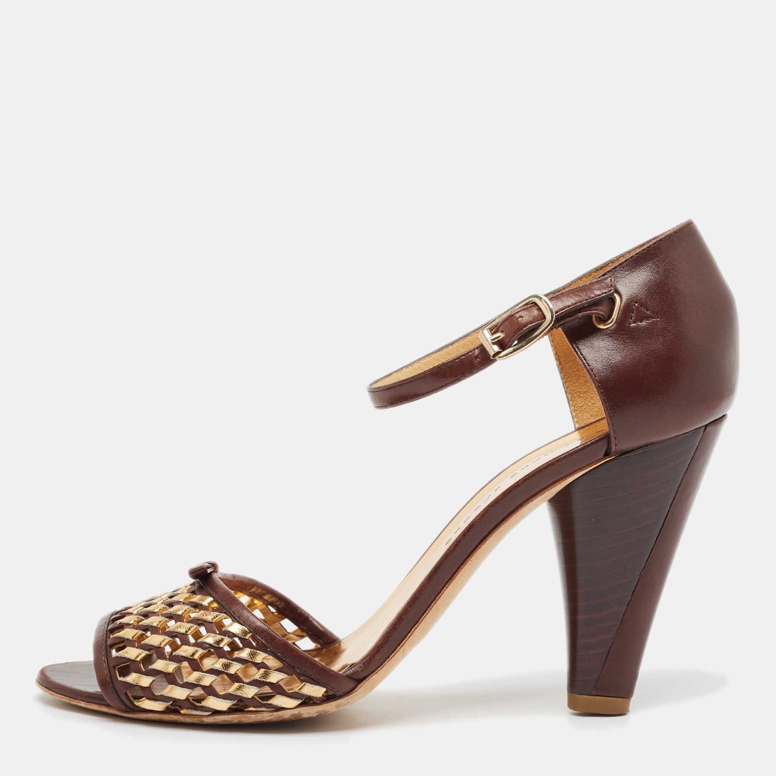 Marc by Marc Jacobs Brown/Gold Leather Ankle Strap Sandals Size 37.5