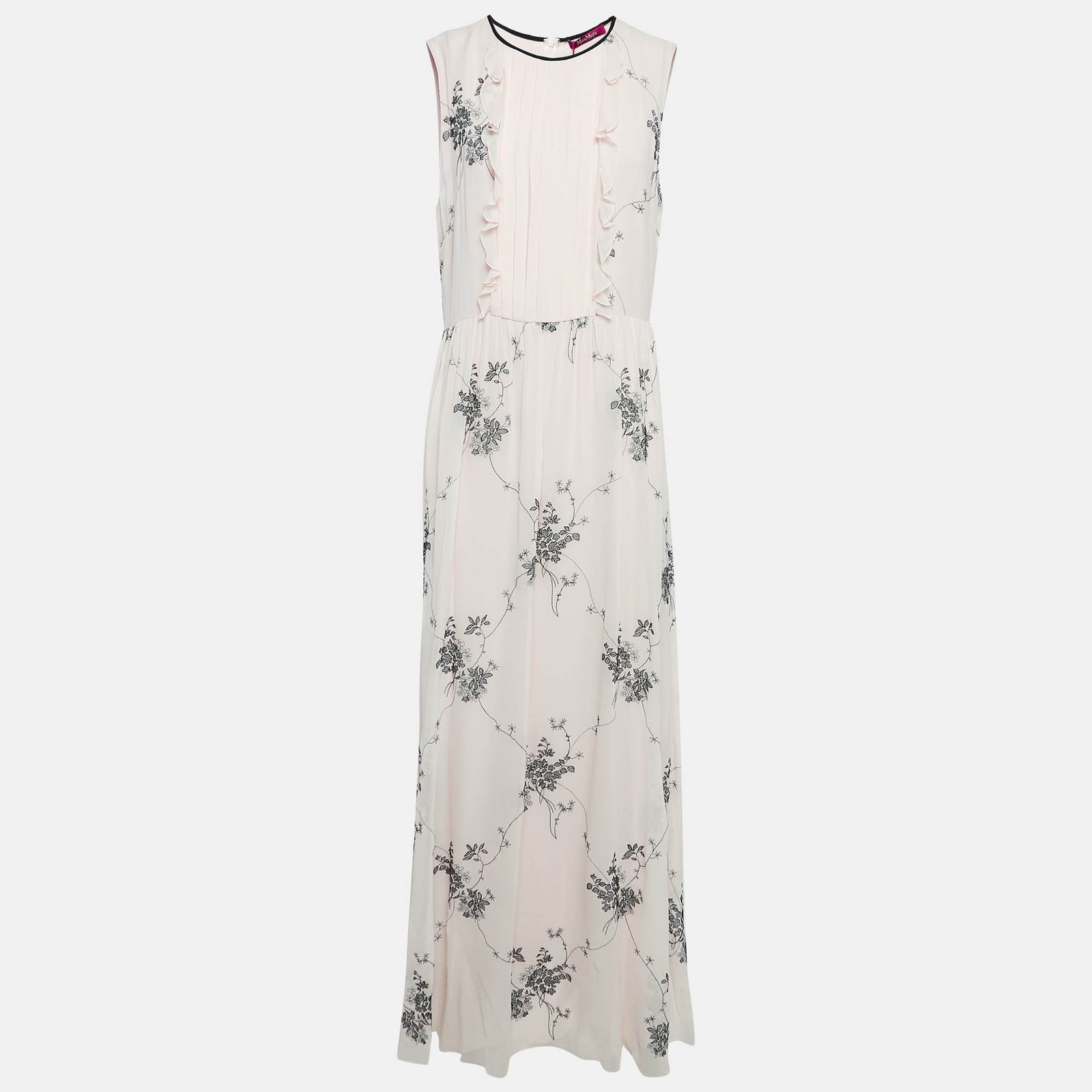 Max Mara Pink Embroidered Silk Sleeveless Maxi Dress L