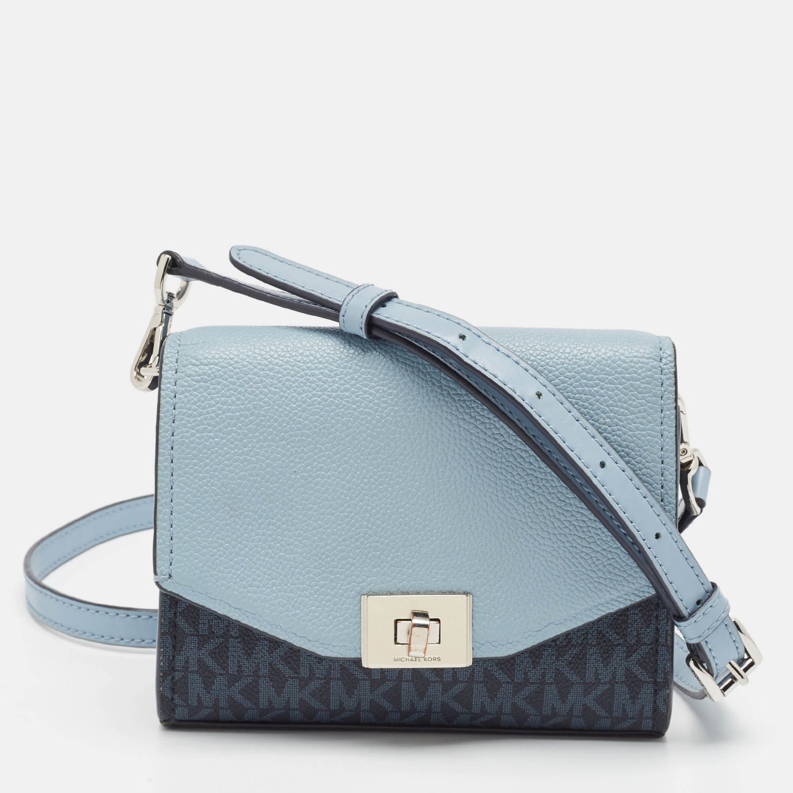 Michael Kors Two Tone Blue Signature Coated Canvas and Leather Crossbody Bag
