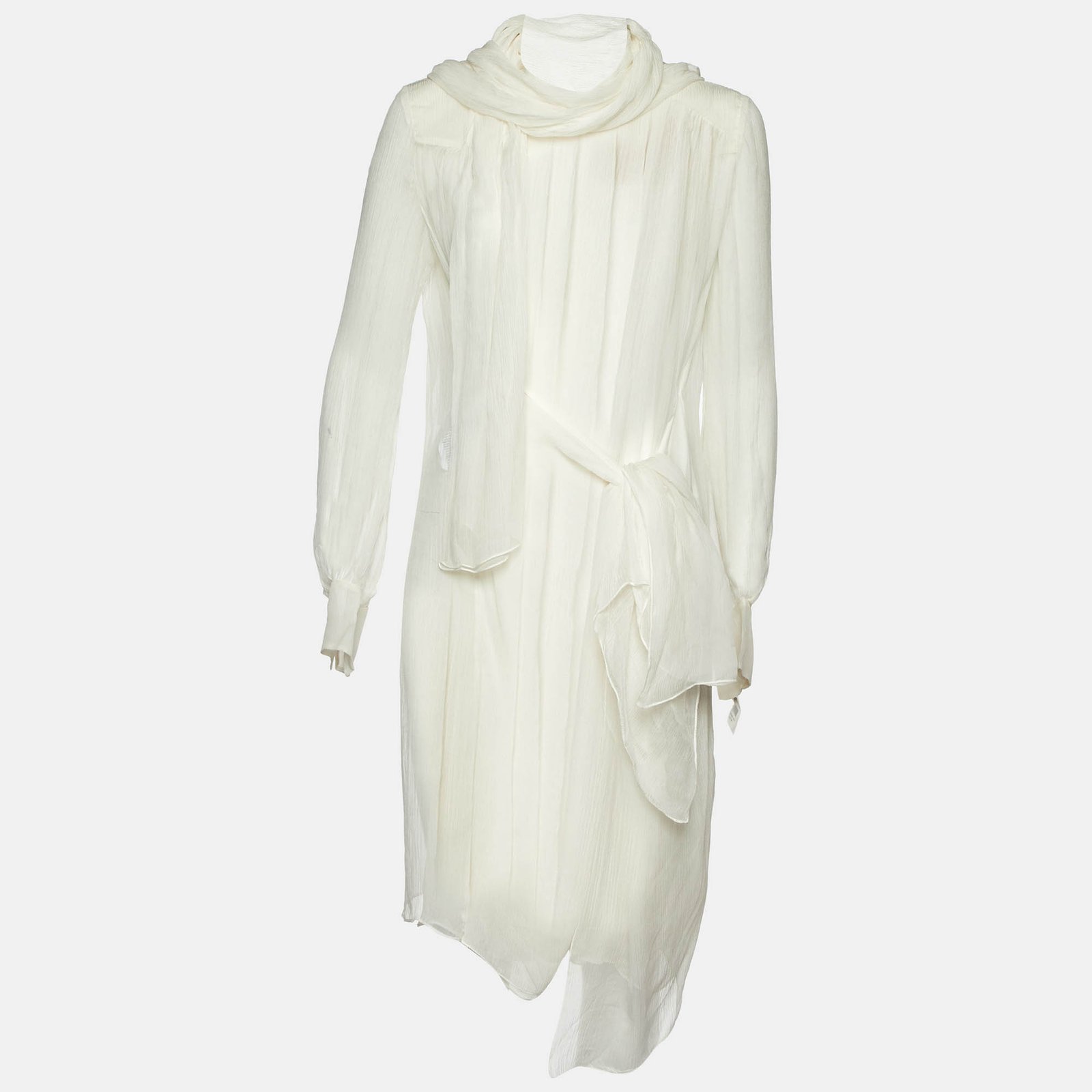 Miu Miu White Silk Georgette Pleated Sheer Tunic L