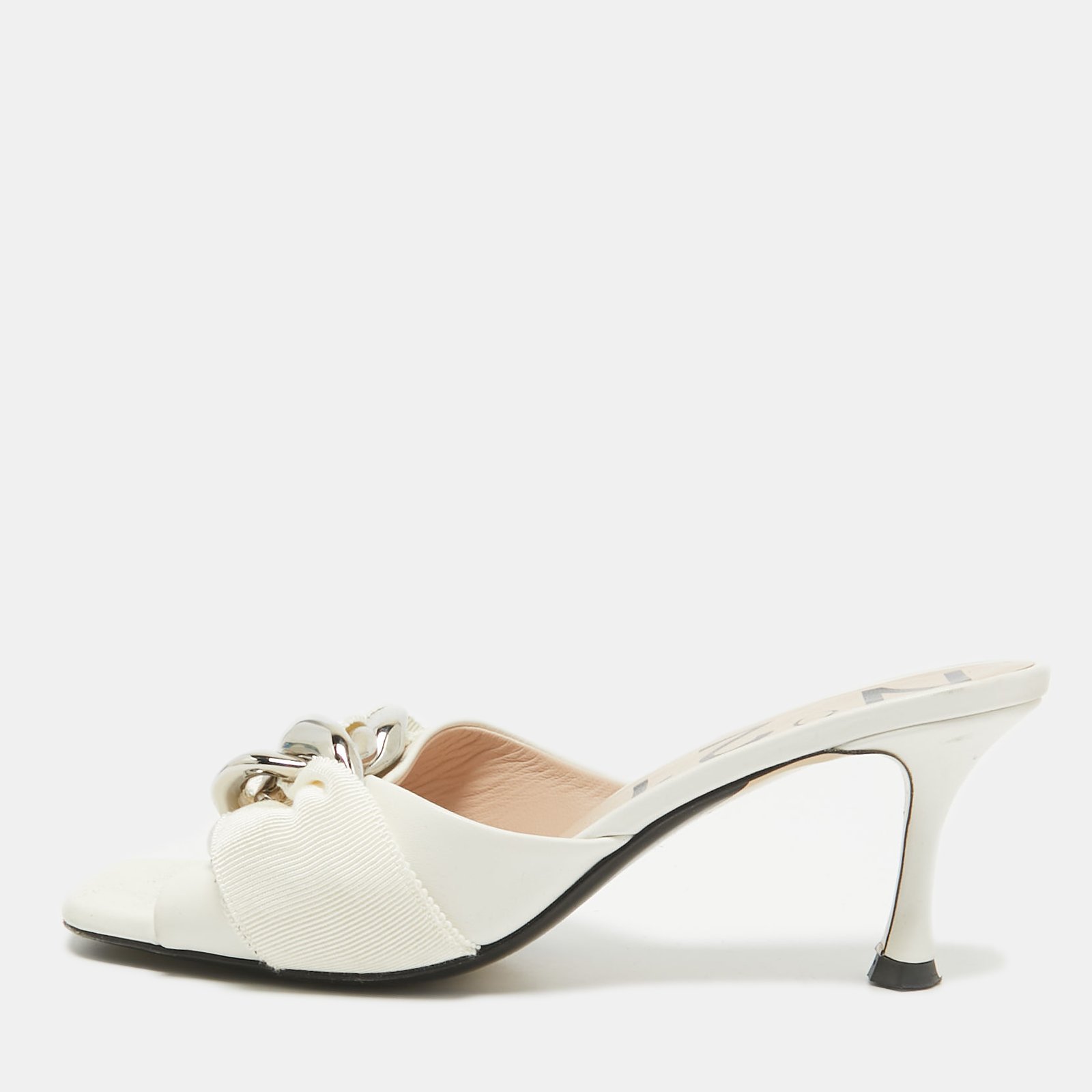 N21 White Leather Chain Slide Sandals Size 37