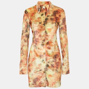 Nanushka Orange Hazy Floral Print Velvet Jersey Romee Mini Shirt Dress M