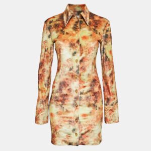 Nanushka Orange Hazy Floral Print Velvet Jersey Romee Mini Shirt Dress S