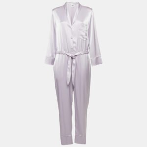Nanushka Light Purple Satin Belted Yuma Jumpsuit L