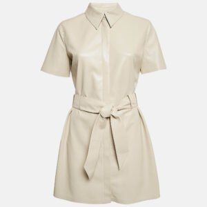Nanushka Cream Faux Leather Belted Halli Mini Dress M