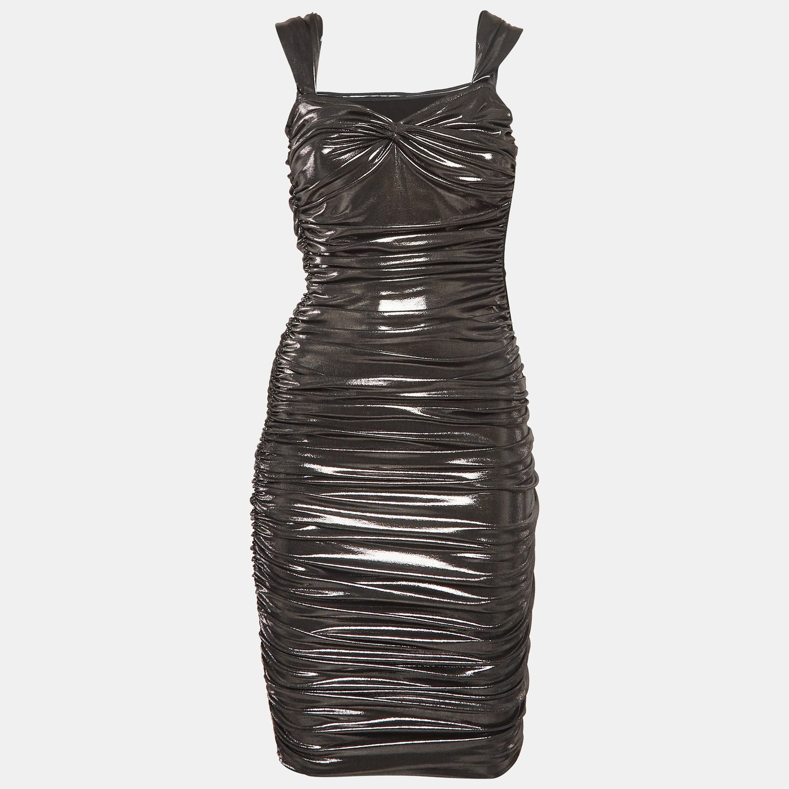 Norma Kamali Metallic Lame Stretch Jersey Ruched Midi Dress XXXS