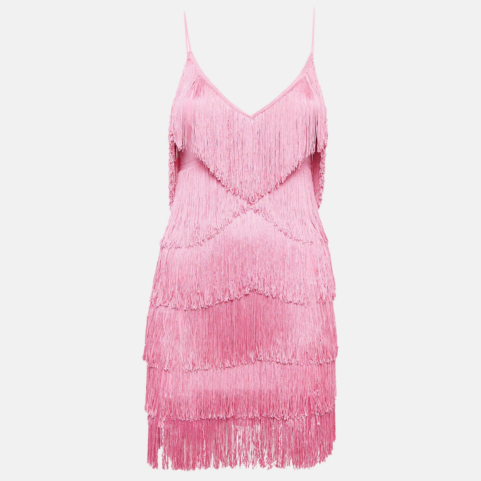 Norma Kamali Pink Fringed Slip Mini Dress XS
