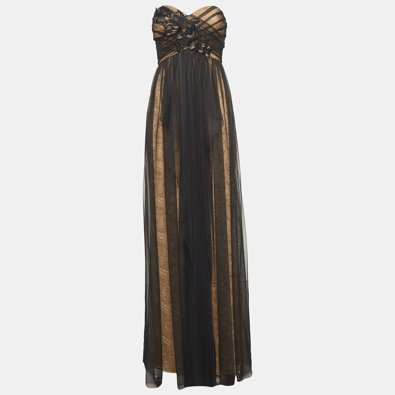 Notte By Marchesa Black Tulle Double Layered Strapless Maxi Dress M