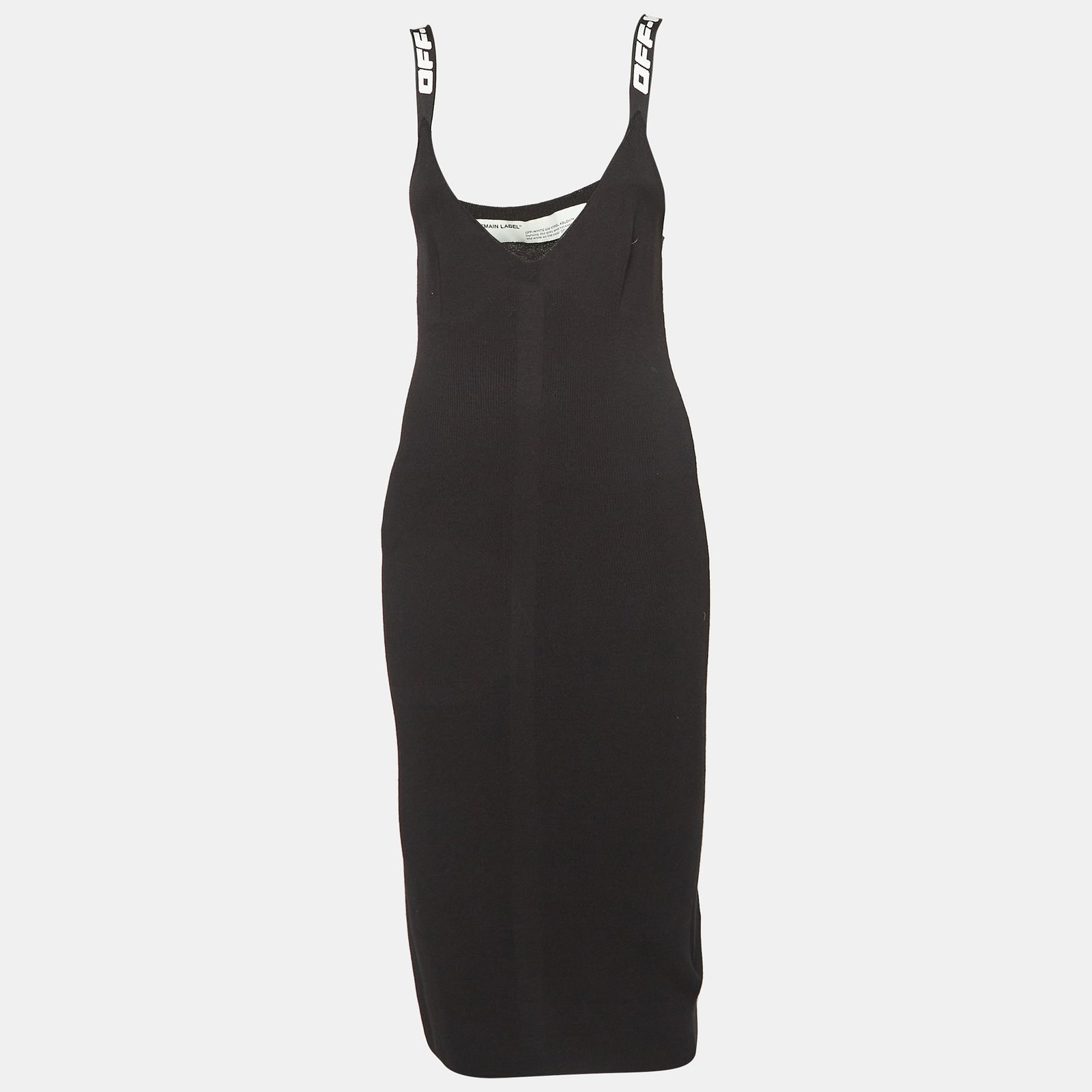 Off-White Black Rib Knit Logo Strap Fitted Short Dress M