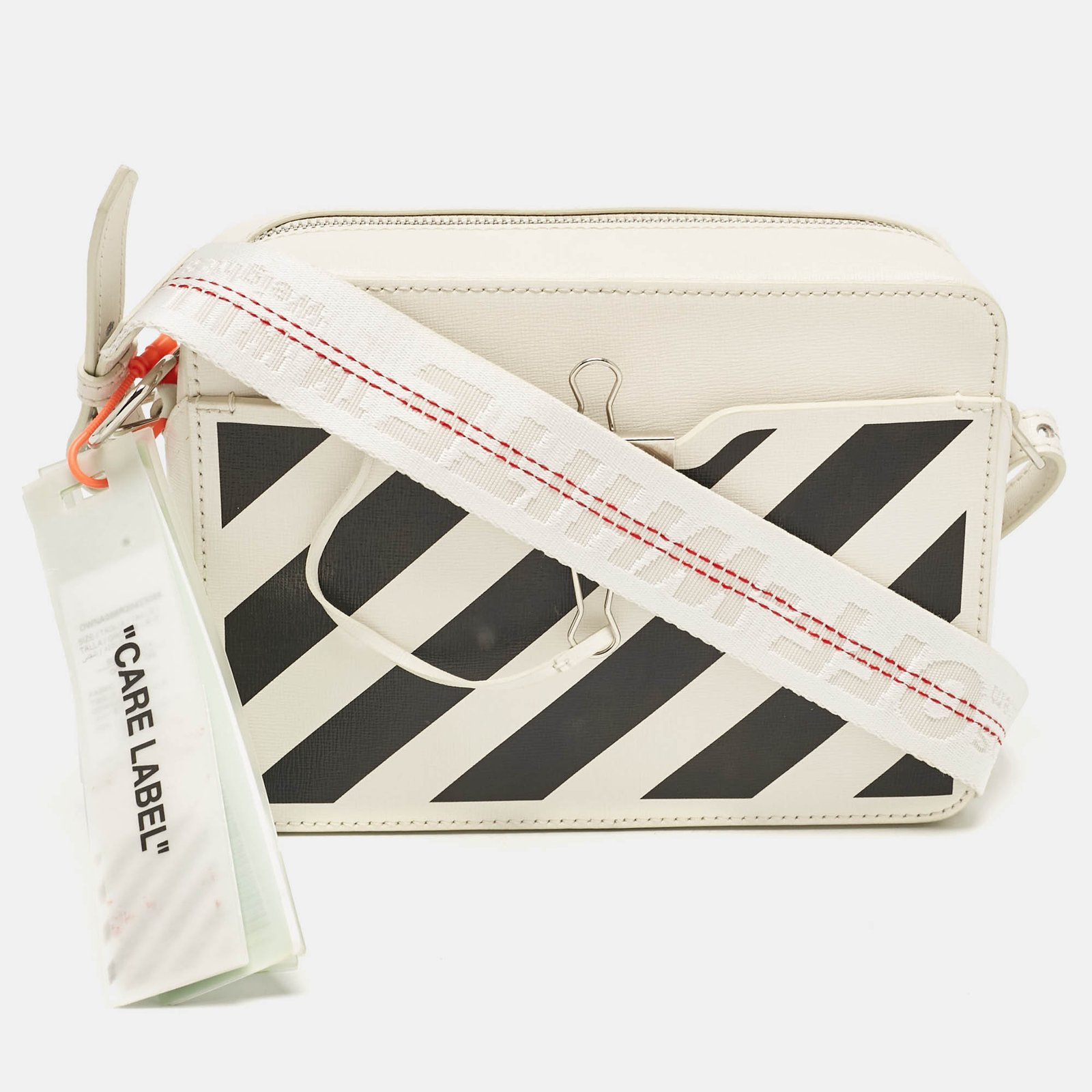 Off-White White/Black Leather Diag Camera Bag