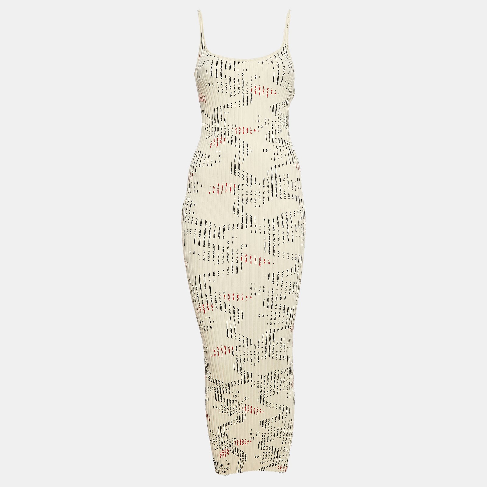 Paco Rabbane Cream Floral Print Rib Knit Midi Dress M