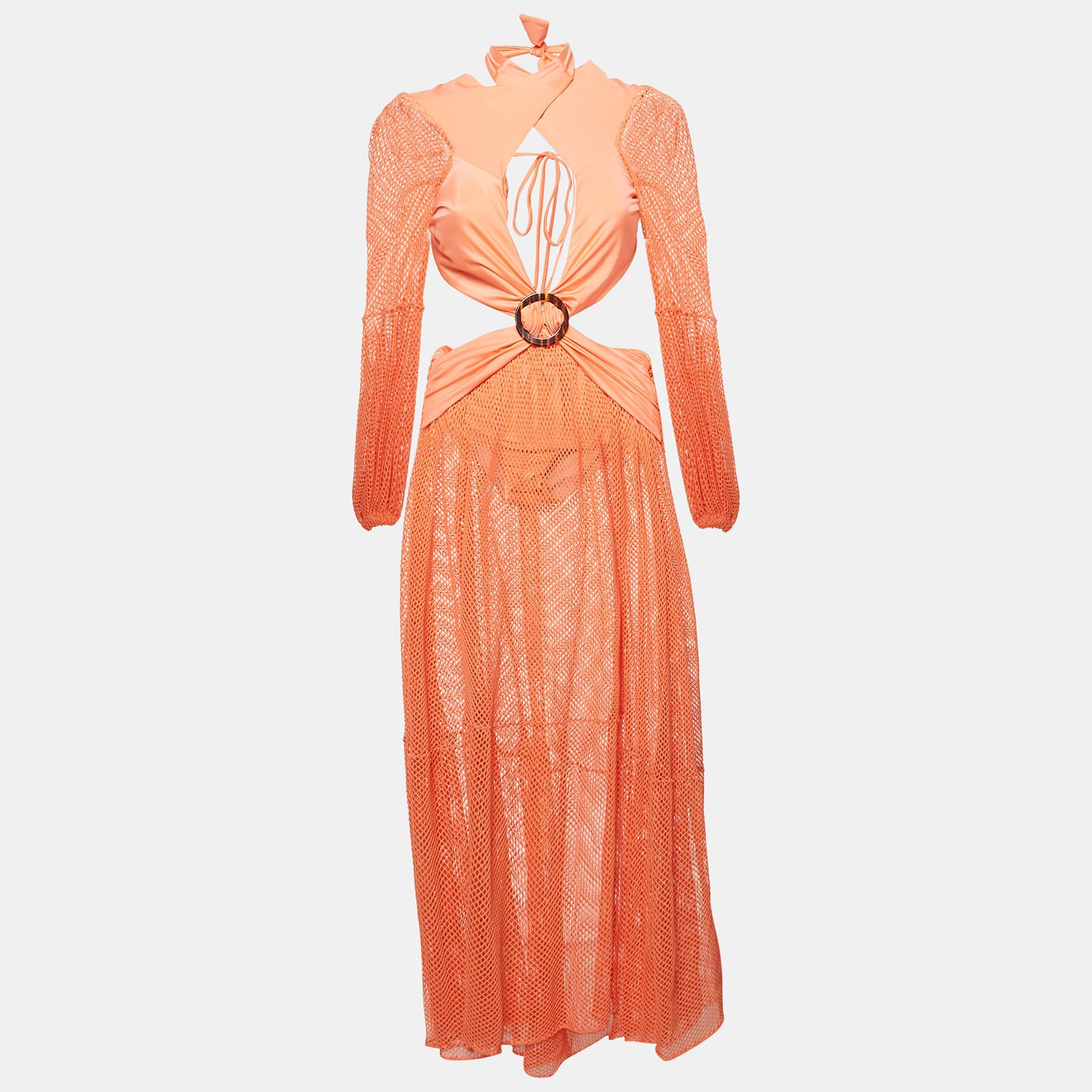 Patbo Coral Pink Mesh and Jersey Cut-Out Sheer Beach Dress L
