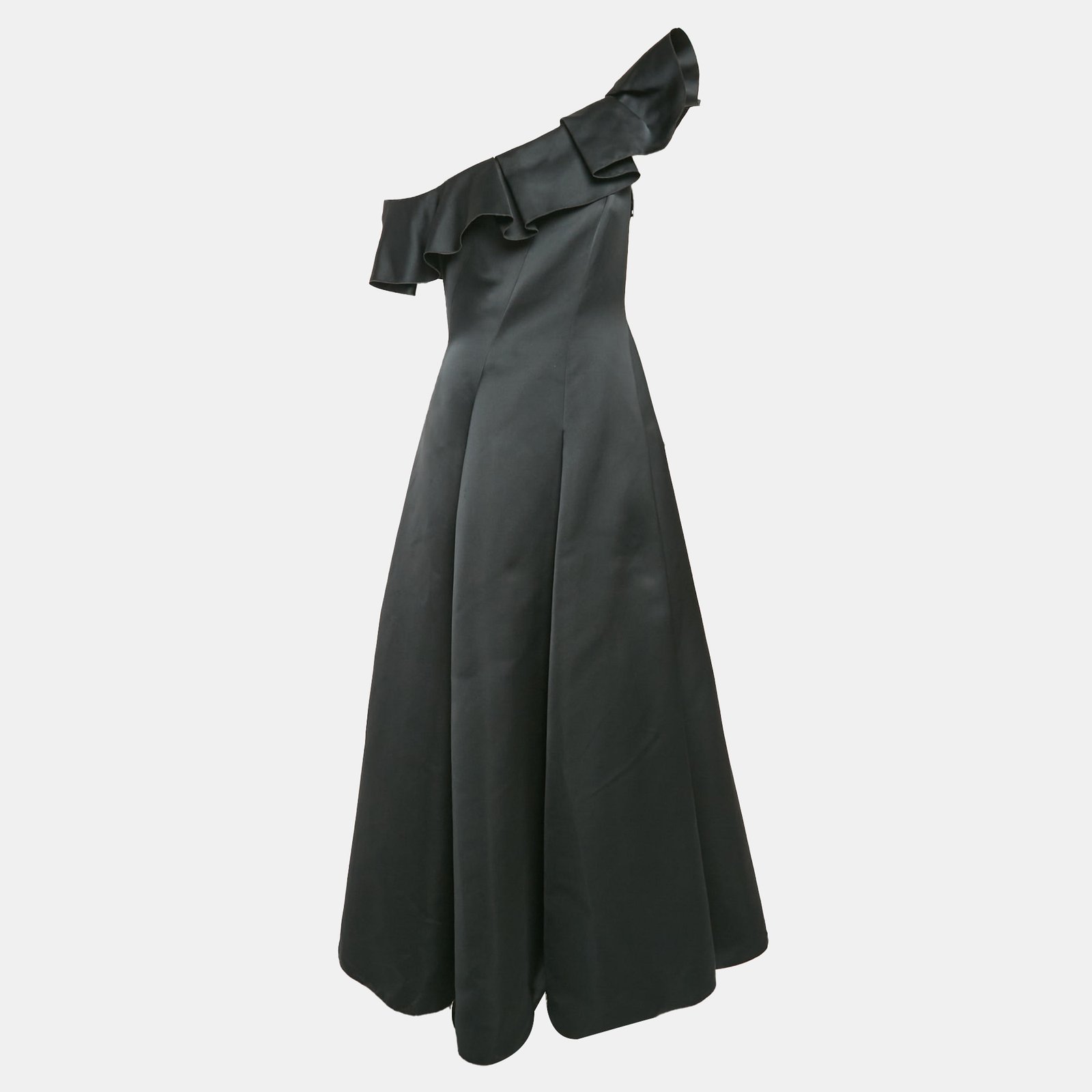 Paul Ka Black Paneled Satin Ruffle Detail Gown M