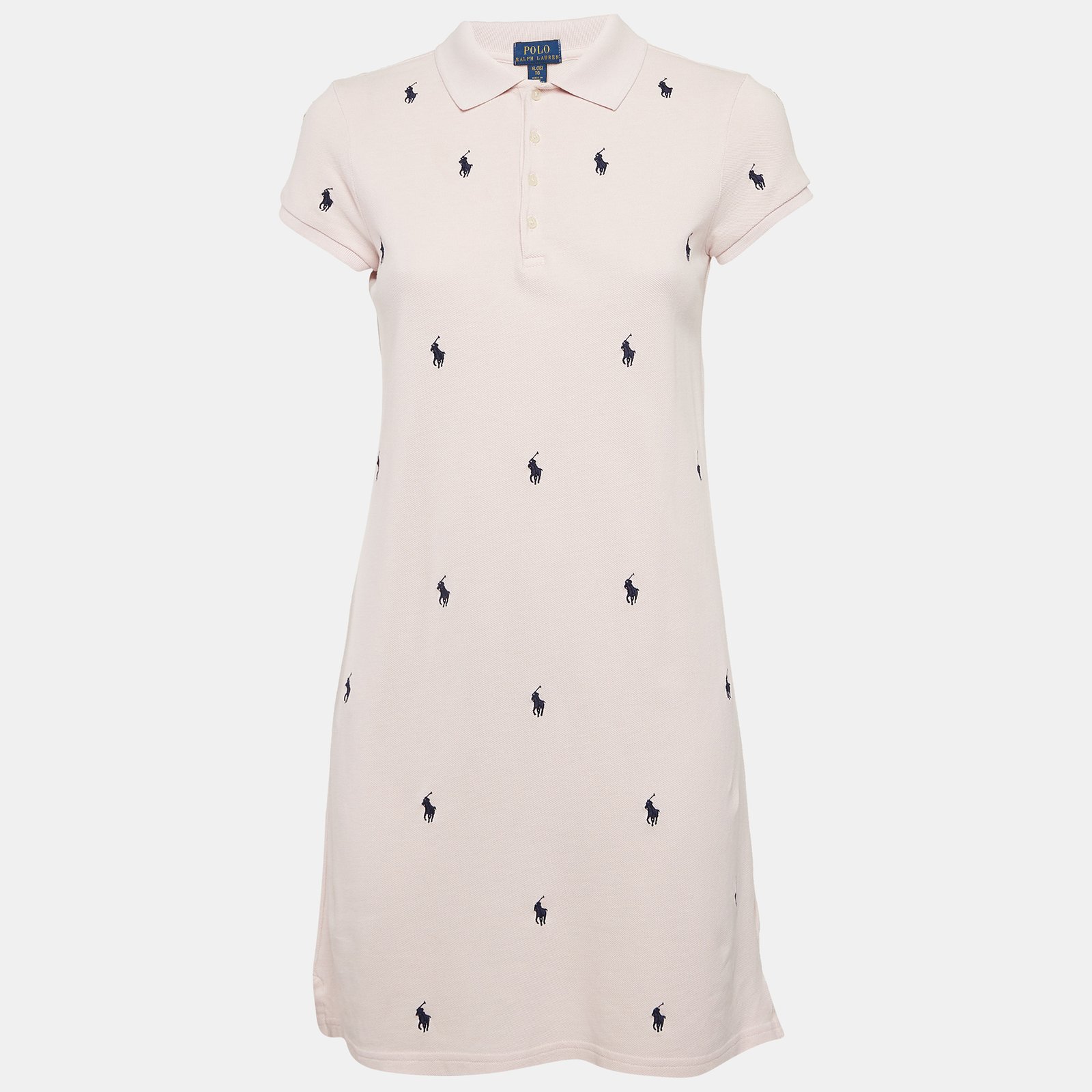 Polo Ralph Lauren Pink All Over Logo Cotton Pique T-Shirt Dress XL