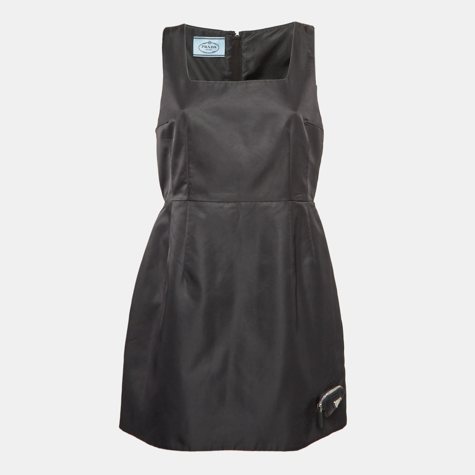 Prada Black Nylon Triangular Pouch Detail Mini Dress S