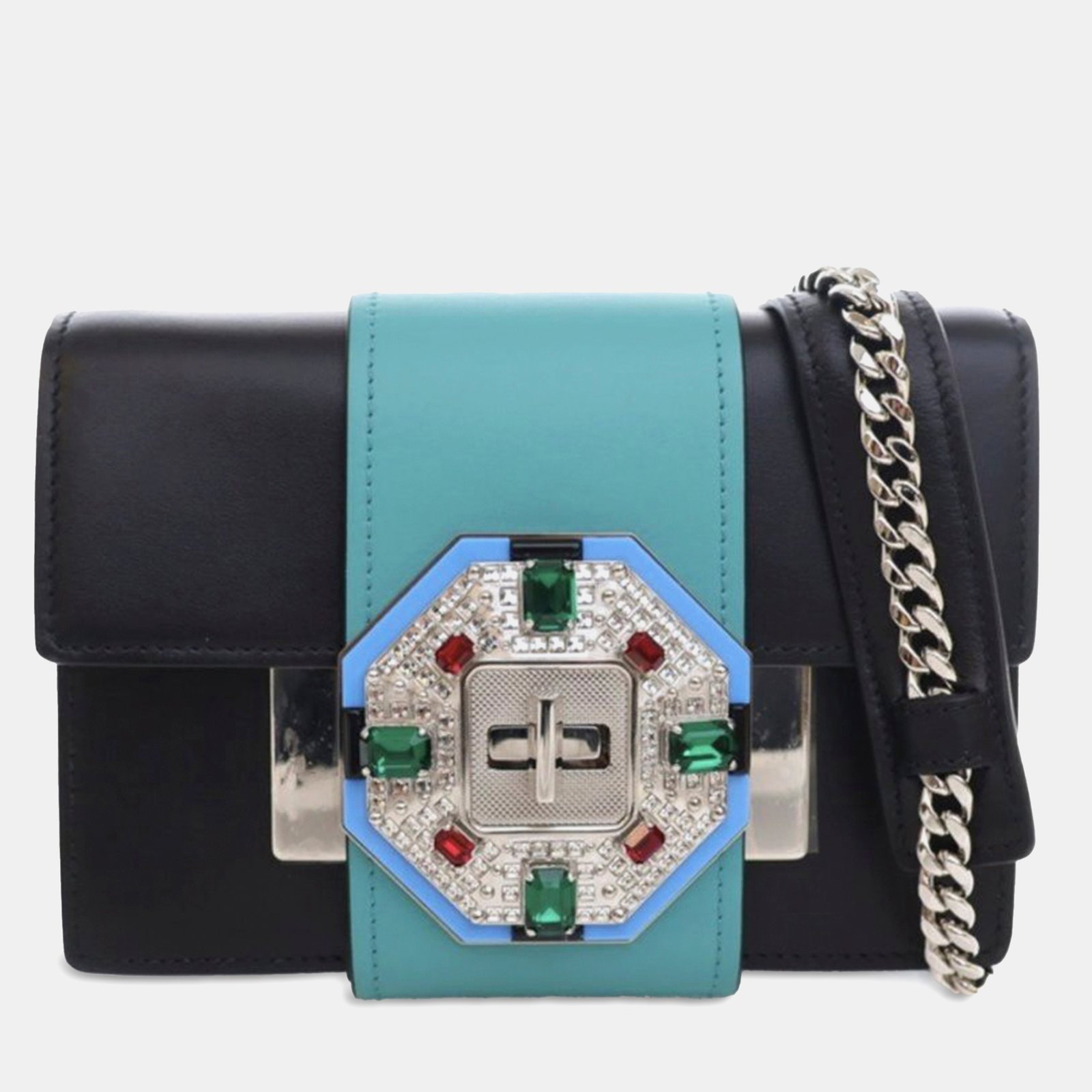 Prada Black  Crystal Embellished City Calf Ribbon Bag
