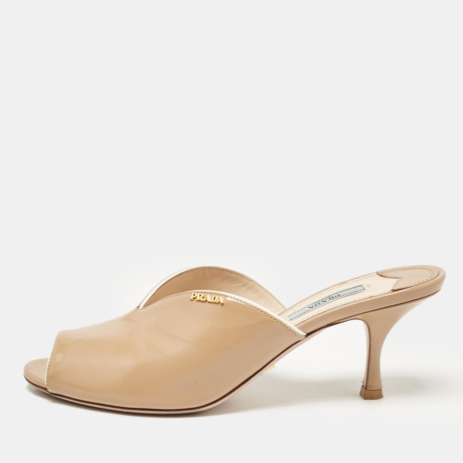 Prada Beige Patent Leather Slide Sandals Size 39.5