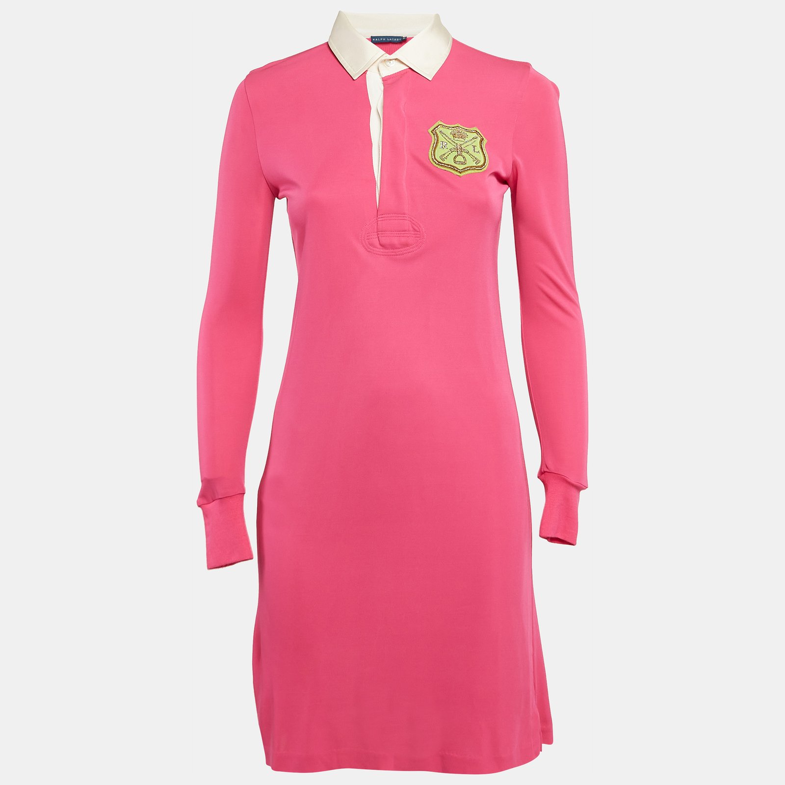 Ralph Lauren Pink Applique Jersey Polo T-shirt Dress XS
