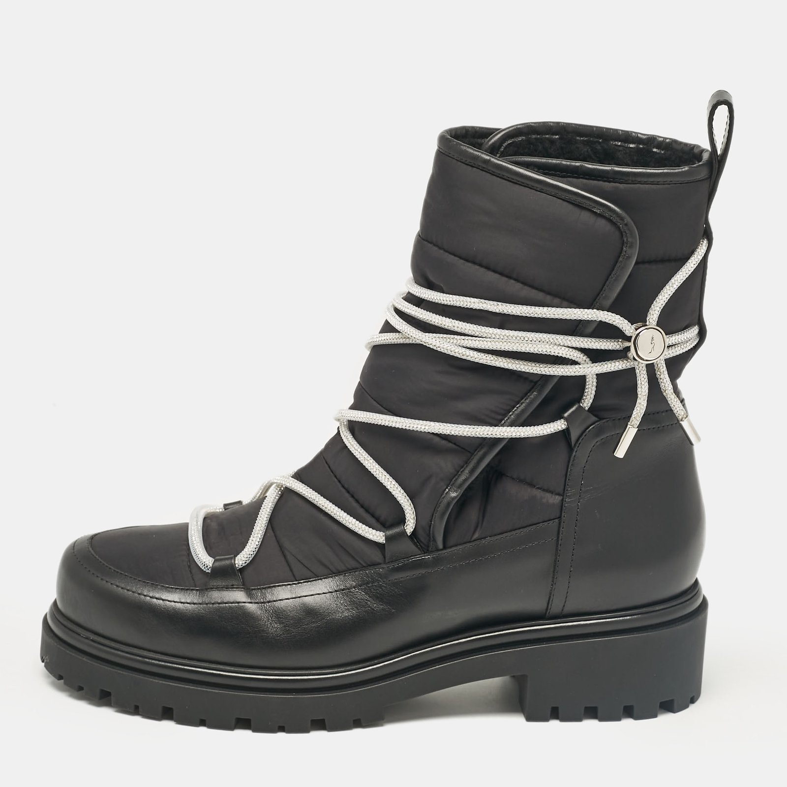 René Caovilla Black Leather and Nylon Ankle Length Boots Size 41