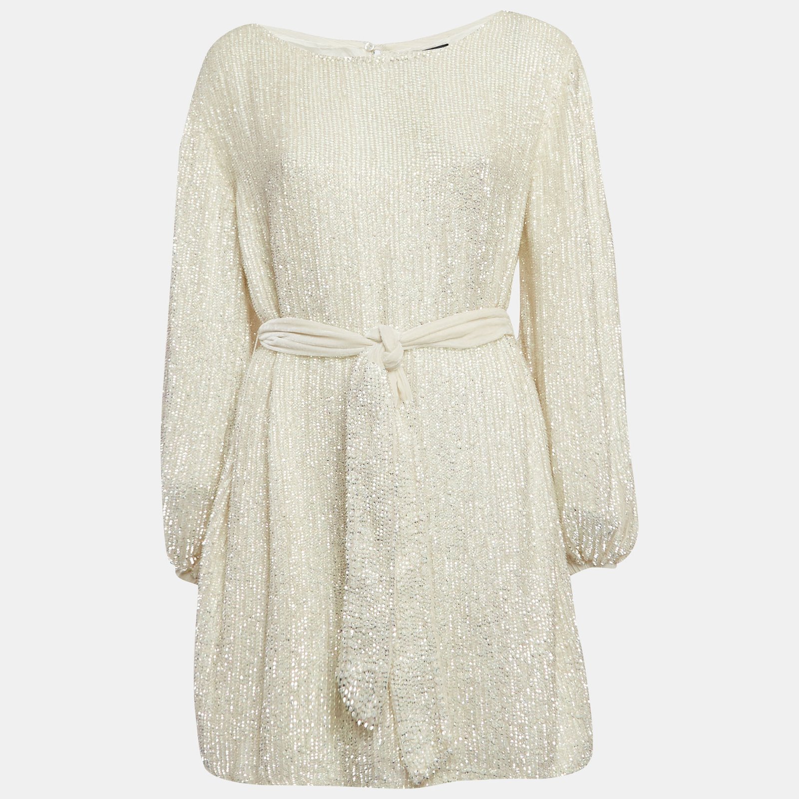 Retrofete White Gabrielle Sequin Belted Mini Dress S