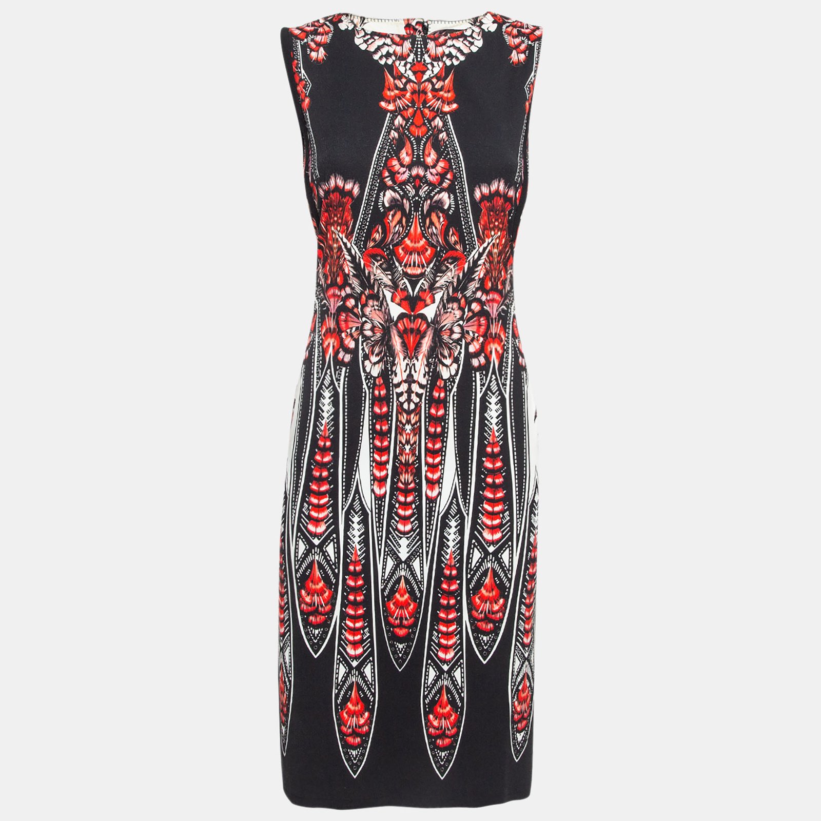 Roberto Cavalli Black/Red Printed Stretch Crepe Short Dress M