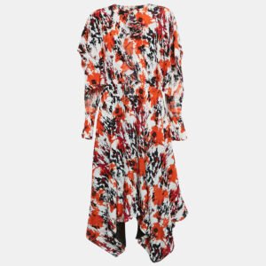 Roberto Cavalli Multicolor Silk Asymmetric Midi Dress M