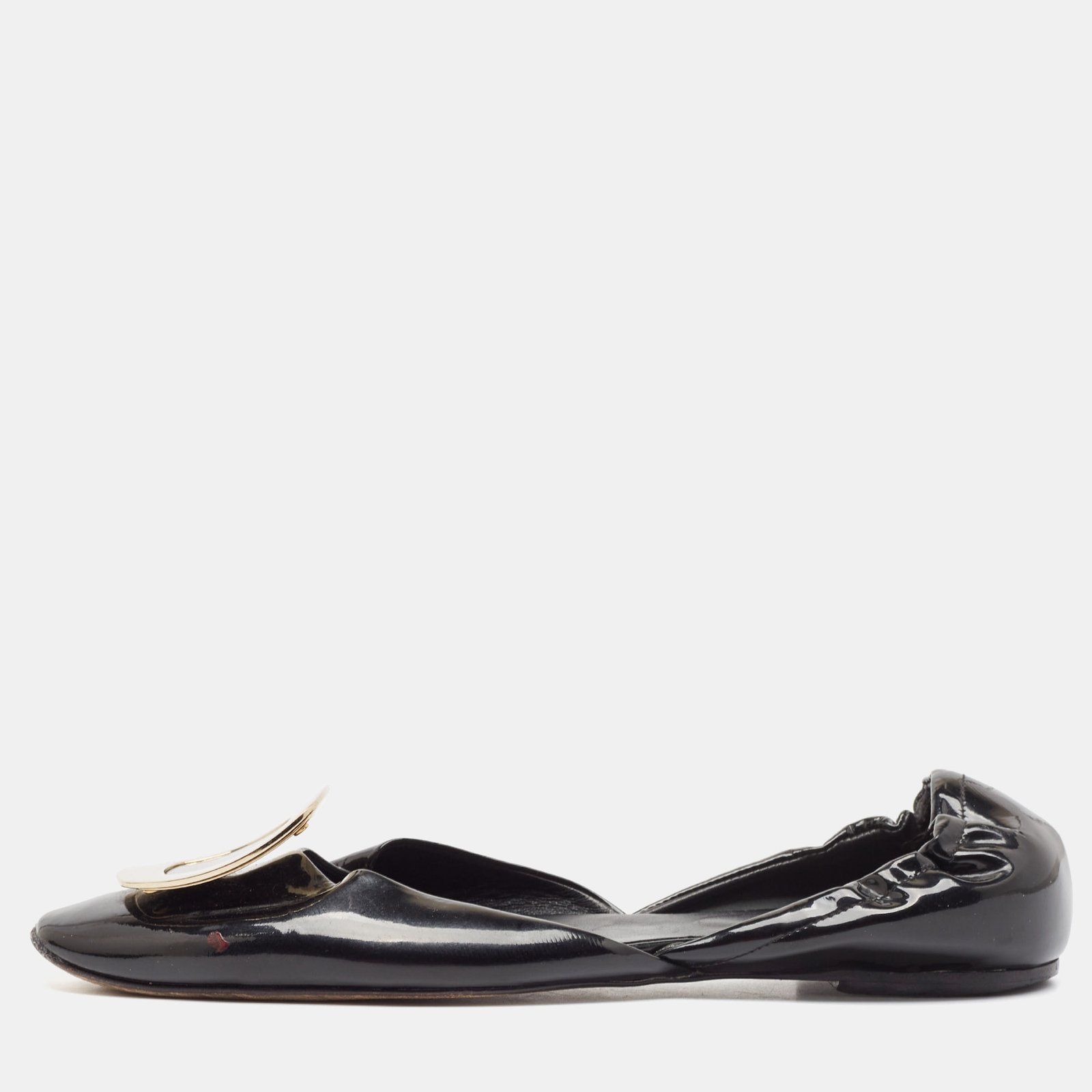 Roger Vivier Black Patent Leather Chip Scrunch Flats Size 39