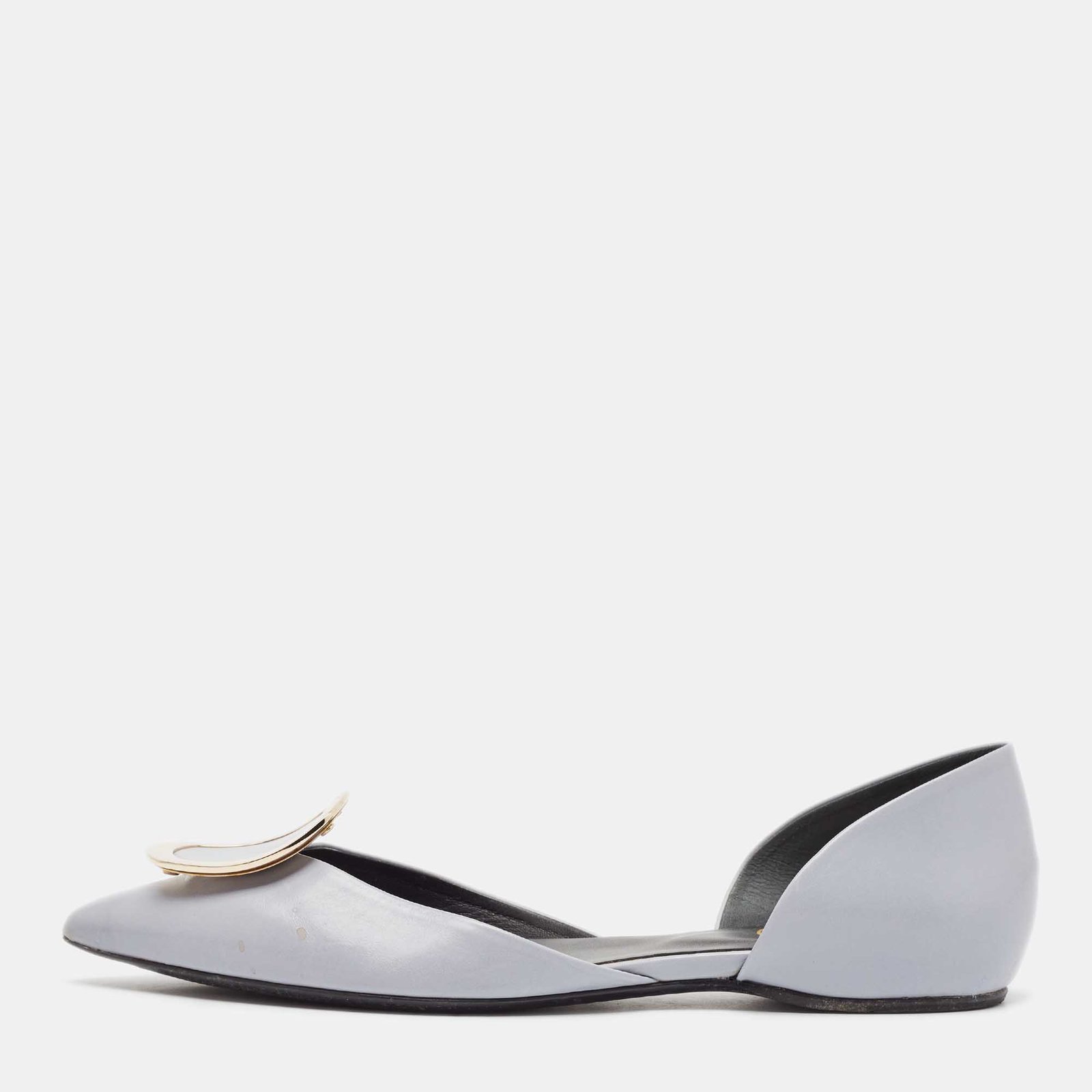 Roger Vivier Grey Leather D'Orsay Ballet Flats Size 37