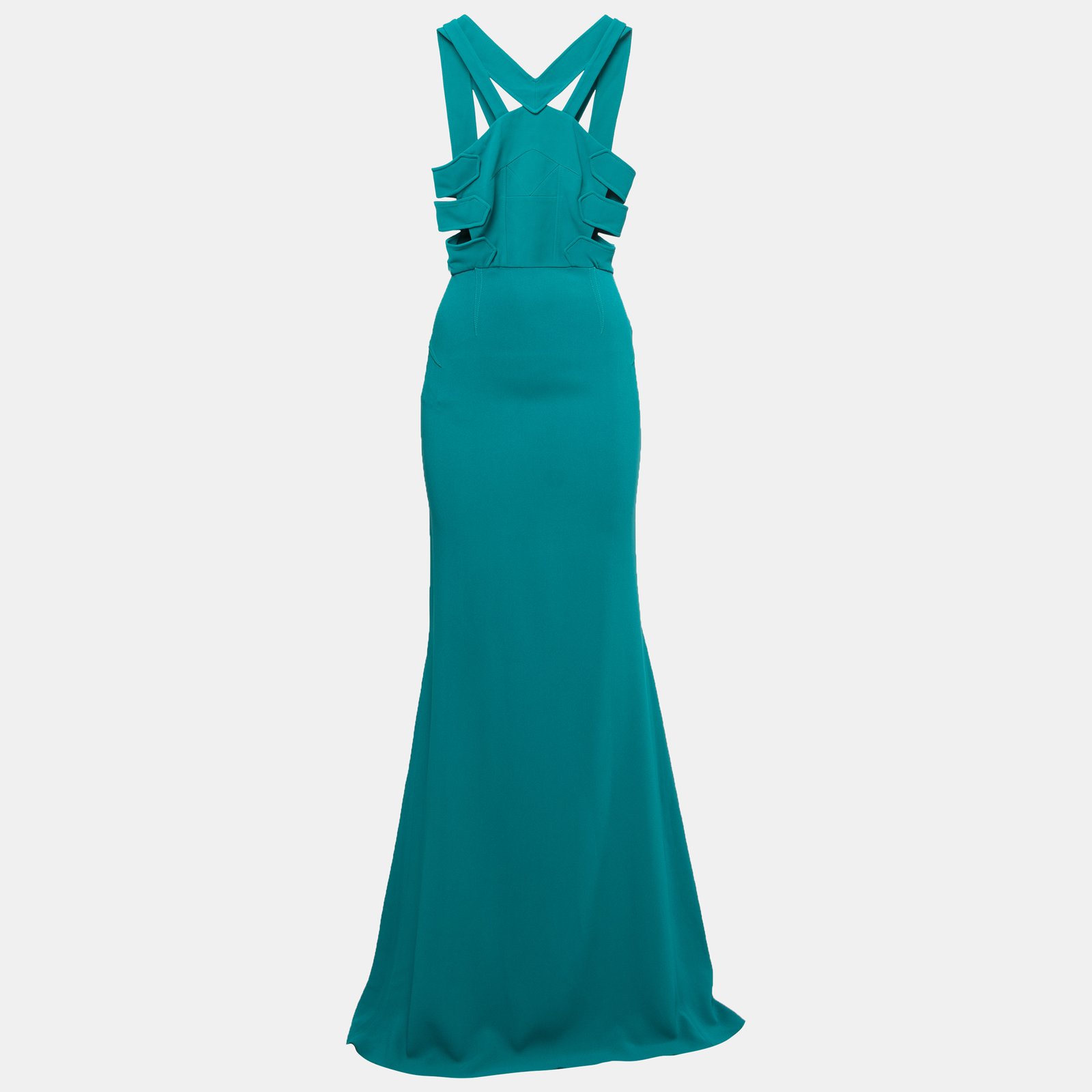 Roland Mouret Persian Green Stretch Crepe Cut-Out Luzon Gown M