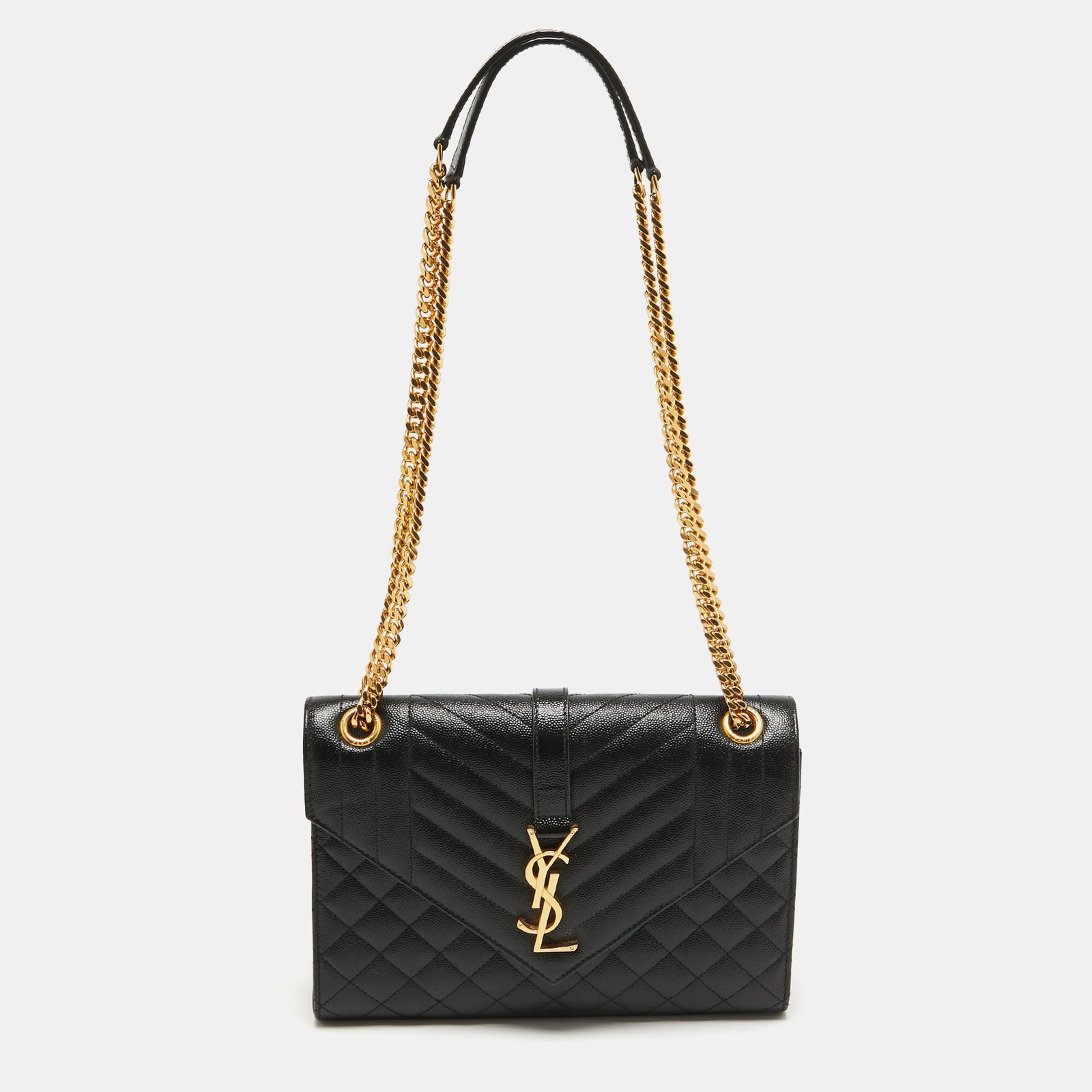 Saint Laurent Black Mix Matelasse Leather Medium Envelope Chain Shoulder Bag