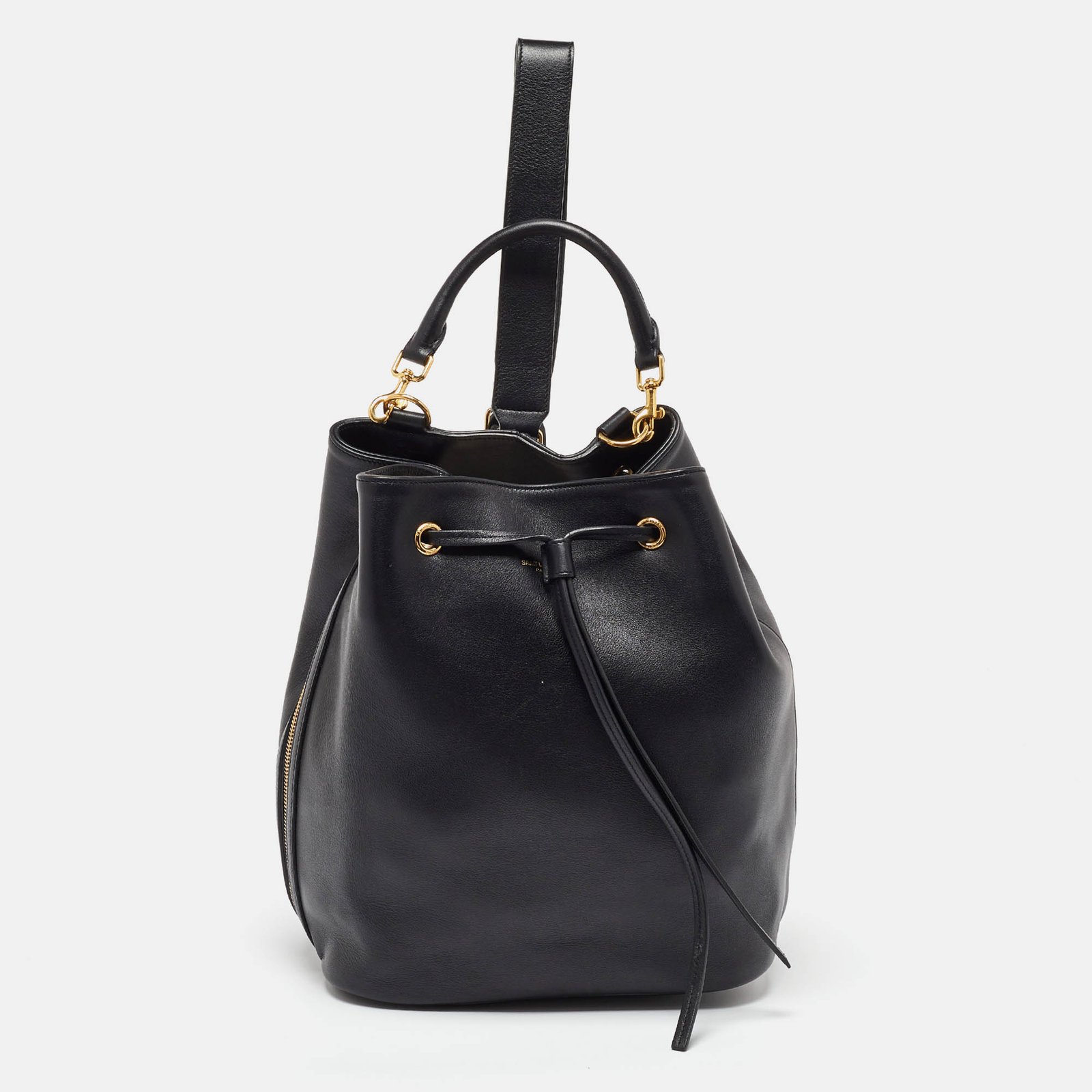Saint Laurent Black Leather Emmanuelle Bucket Bag