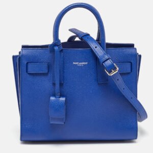 Saint Laurent Navy Blue Leather Nano Classic Sac De Jour Tote