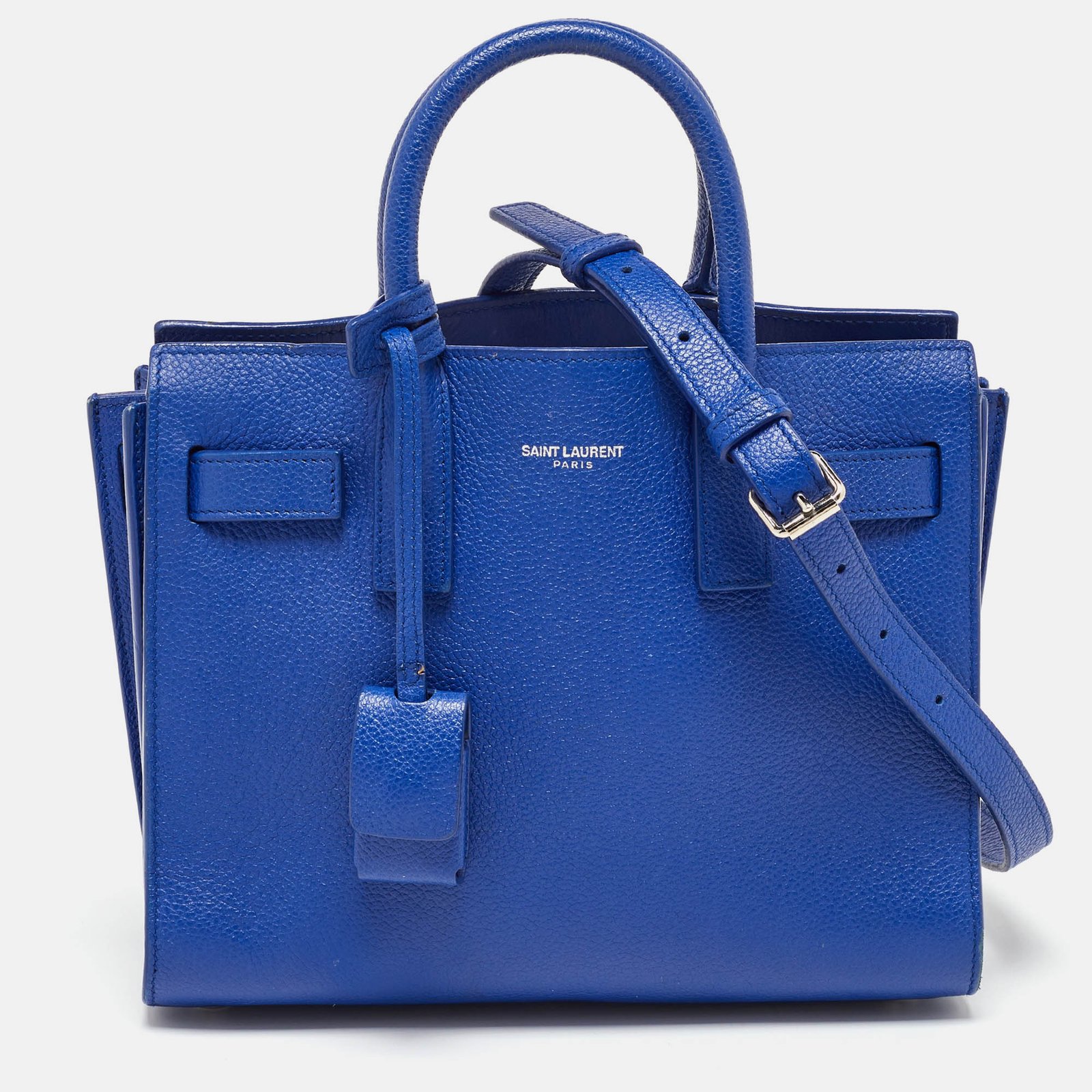 Saint Laurent Navy Blue Leather Nano Classic Sac De Jour Tote