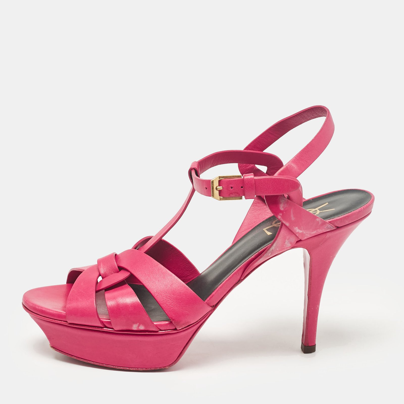 Saint Laurent Pink Leather Tribute Sandals Size 38