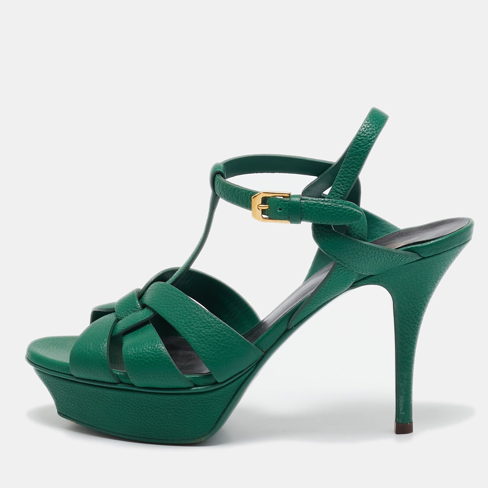 Saint Laurent Green Leather Tribute Sandals Size 38