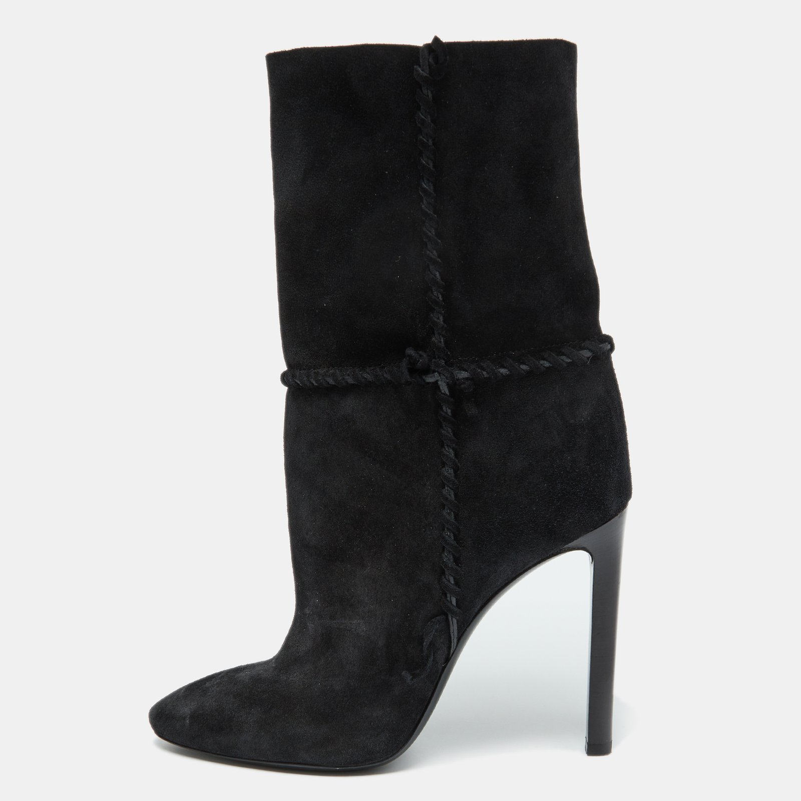 Saint Laurent Black Suede Mid Calf Boots Size 39.5