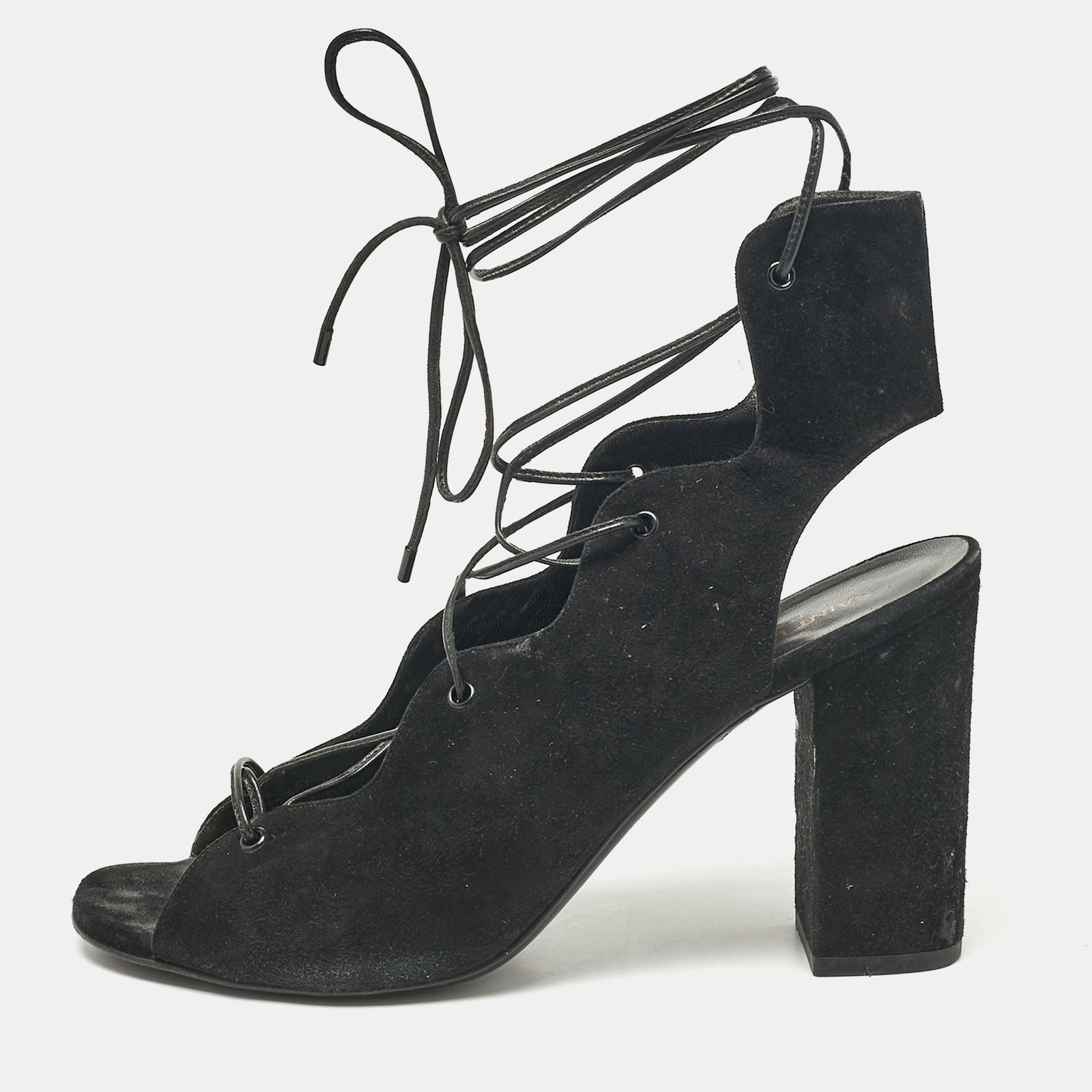 Saint Laurent Black Suede Ankle Wrap Sandals Size 40
