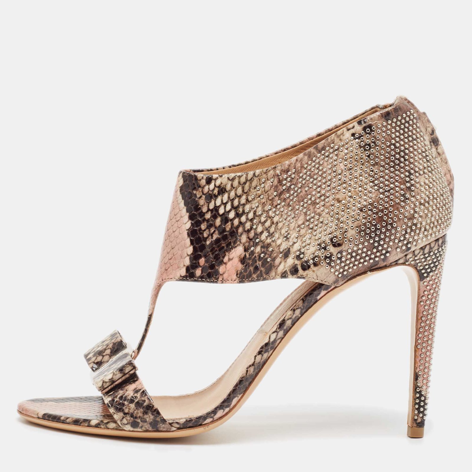 Salvatore Ferragamo Multicolor Snakeskin Embossed Leather T-Strap Sandals Size 40.5