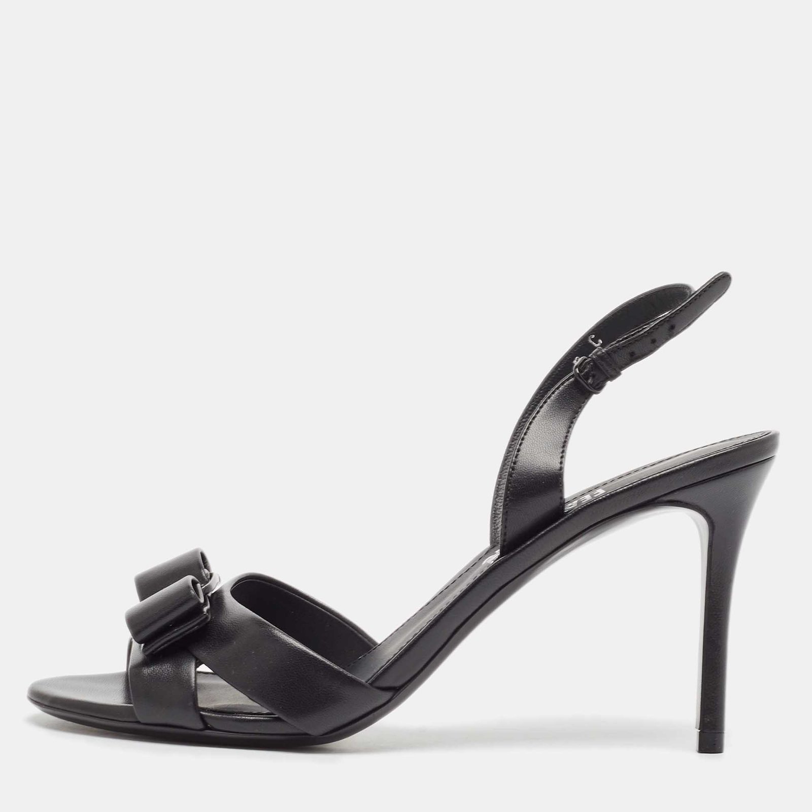 Salvatore Ferragamo Black Leather Lida Slingback Sandals Size 37.5