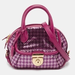 Salvatore Ferragamo Burgundy Sequins and Leather Fiamma Satchel