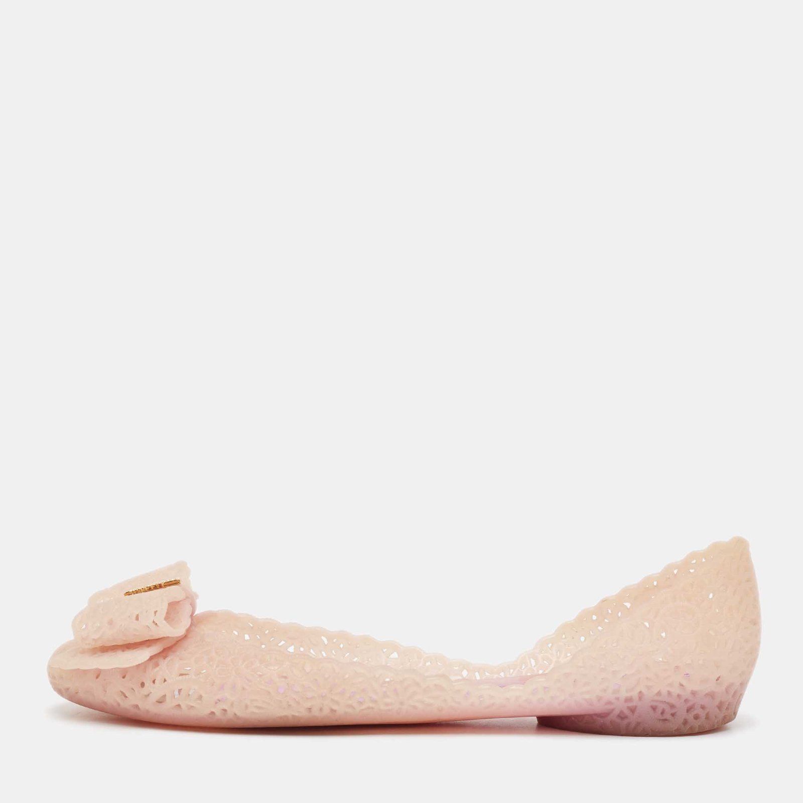 Salvatore Ferragamo Beige Laser Cut Jelly Nilly Ballet Flats Size 36.5
