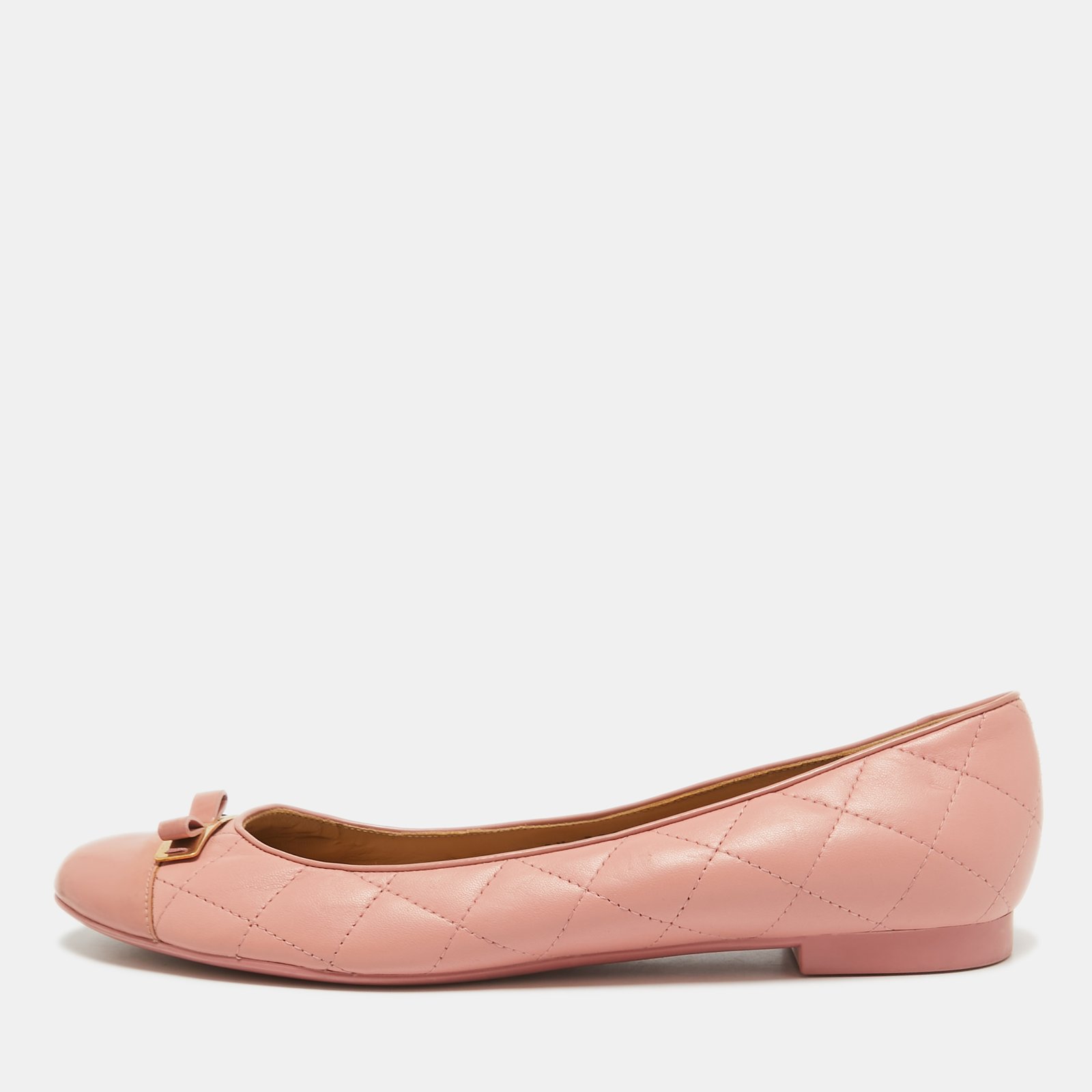 Salvatore Ferragamo Pink Quilted Patent and Leather Bow Ballet Flats Size 40