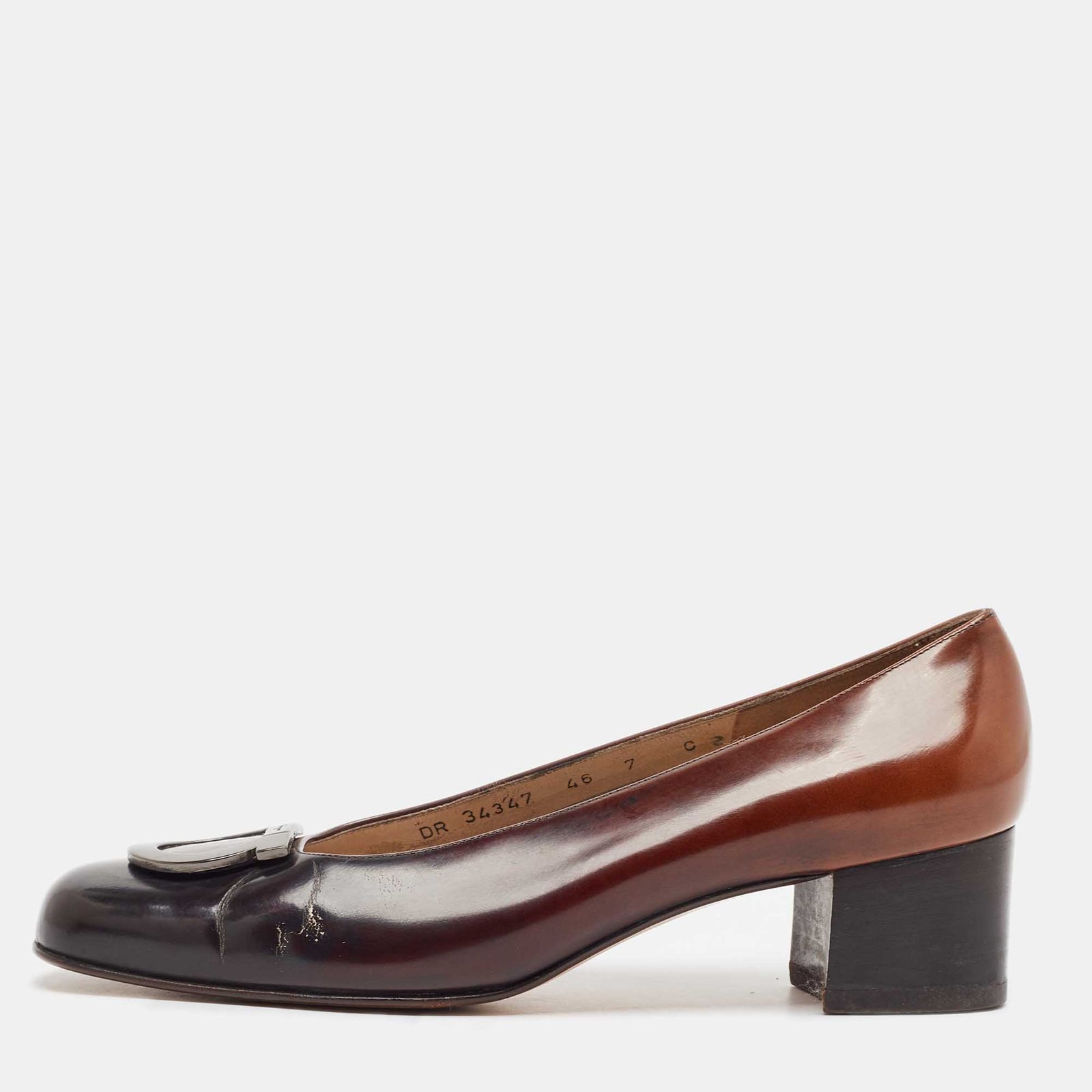 Salvatore Ferragamo Black/Brown Ombre Leather Gancini Pumps Size 37.5