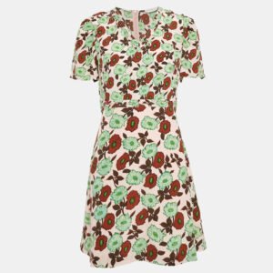 Sandro Pink Floral Print Silk V-Neck Dress M