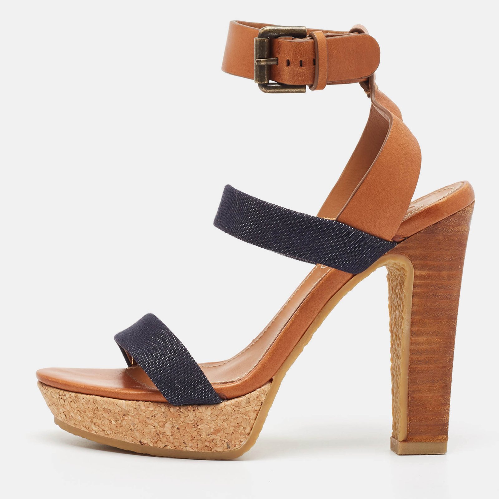See by Chloe Brown Canvas Denim Ankle Strap Sandals Size 36